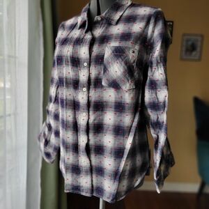 Tommy Hilfiger Womens Plaid Button Down Shirt - Blue and Red - Size L